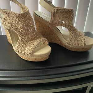 Cork, wedge 5” strappy platform sandals.